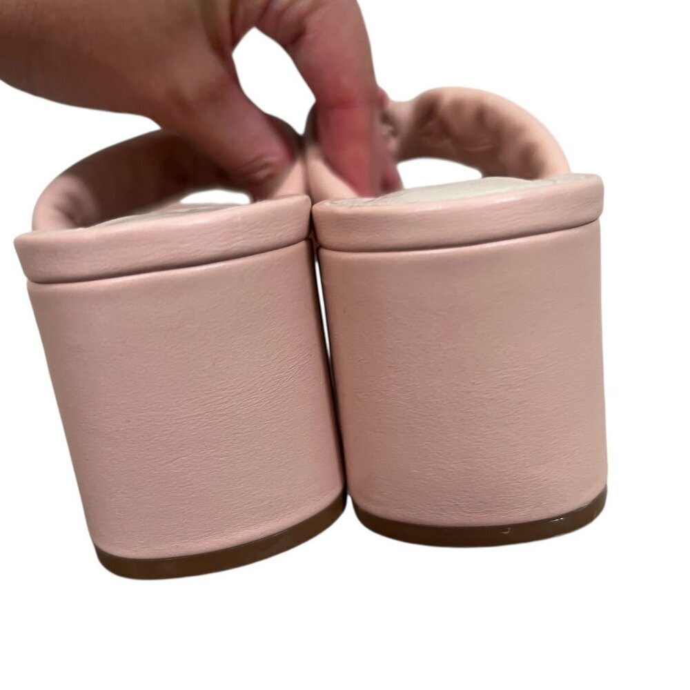 Schutz Fairy Puffy Mule High Heel Leather Sandal Size 6.5 B Pink Open Toe - Picture 5 of 8